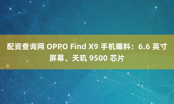 配资查询网 OPPO Find X9 手机曝料：6.6 英寸屏幕、天玑 9500 芯片